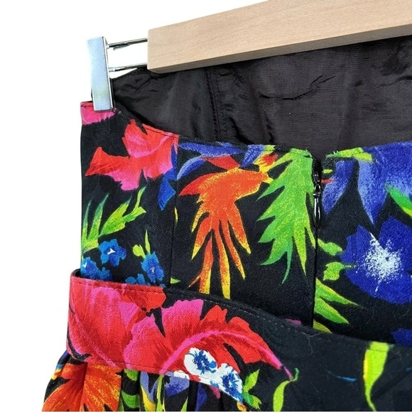 Vtg AJ Bari Tropical Leaf Belted Strapless Cocktail Dress Black Green Size 8 - Picture 6 of 8